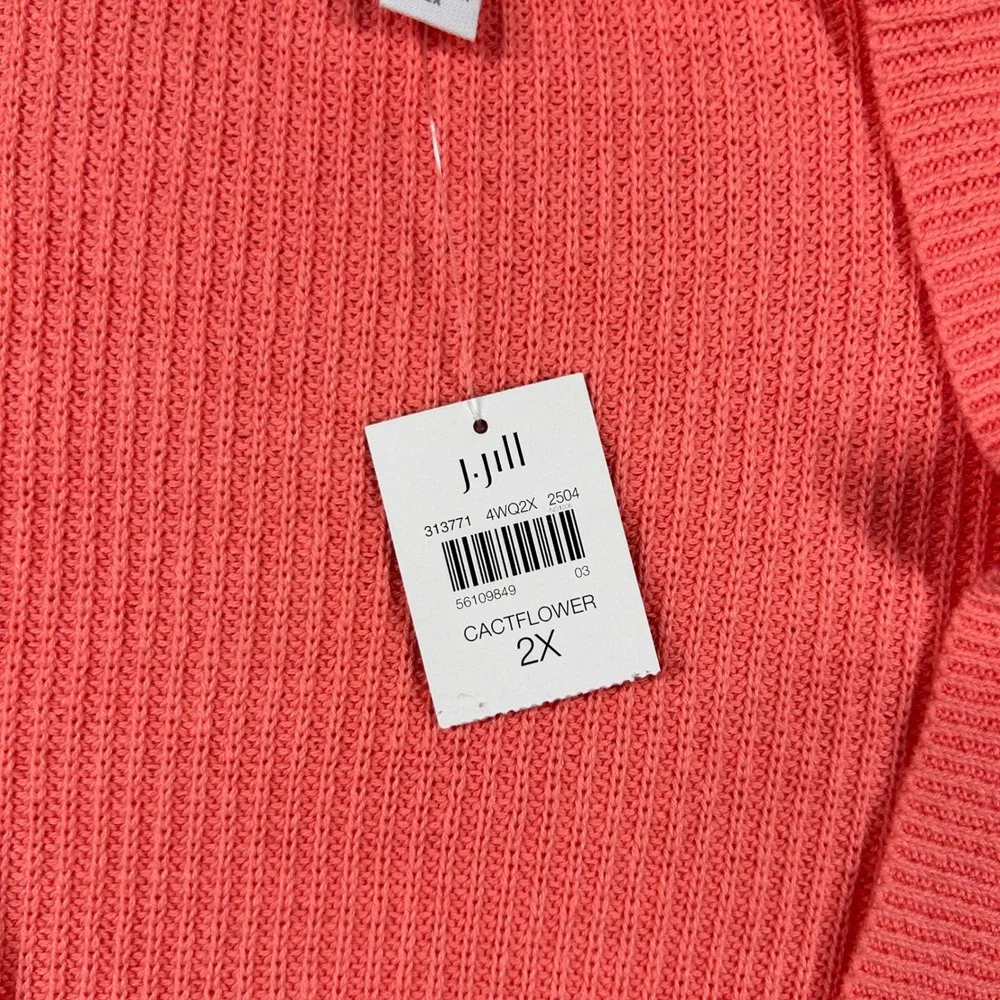 J. Jill Sweater Women 2x Cactflower Pink Coral Ribbed Open Front Cardigan Duster